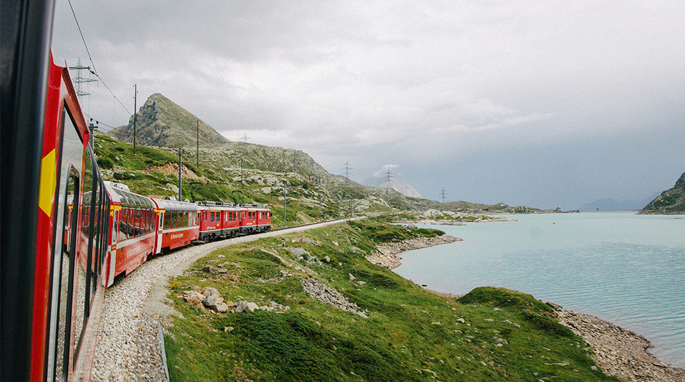View out of an interrail trail across a lake
